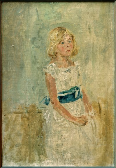 青いサッシュのブロンドの女の子 作： Fritz von Uhde