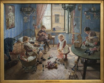 キンダーガーテンフリッツ・フォン・ウーデ（1848-1911）の絵画、油彩・キャンバス 作： Fritz von Uhde