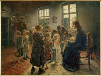 小さな子供たちが私に来てみましょう 作： Fritz von Uhde