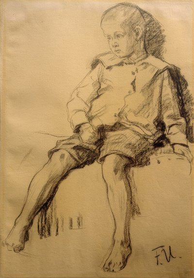 裸足で座っている少年 作： Fritz von Uhde