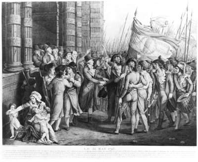 1793年5月31日、ジャンジョセフタッサールト（1765-1835）によって刻まれた、チュイルリーで議会を去る全国大会の議員 作： Fulchran Jean Harriet