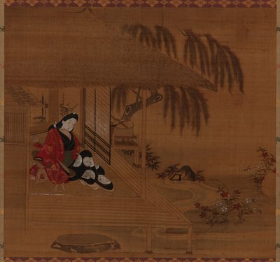 庭、インテリア、座っている女の子、江戸時代、1615-1868. 作： Furuyama Moroshige