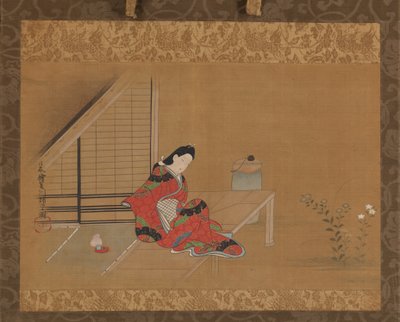 ベランダの若い女性、17 世紀後半。 作： Furuyama Moroshige