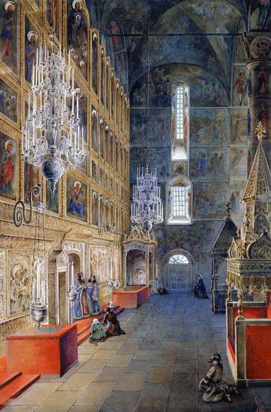 1819年モスクワクレムリンの聖母被昇天大聖堂の内部 作： Fyodor Alexeyev