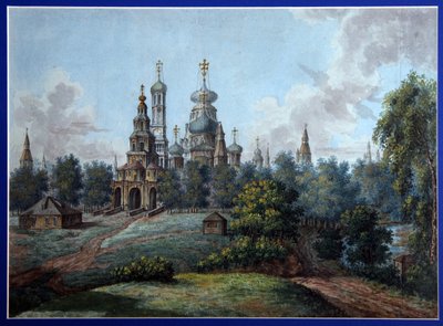 新エルサレム修道院。 モスクワ近郊のイストラにあるロシア正教建築。 Fyodor Yakovlevich Alexeyev (1753-1824) の作品、紙に水彩とインク、1800 年頃。 ロシア美術、19 世紀初頭、古典主義。 st 作： Fyodor Alexeyev
