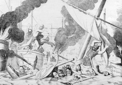 1839年以前のコンスタンティノープル包囲戦のギリシャの火 作： Fyodor Antonovich Bruni