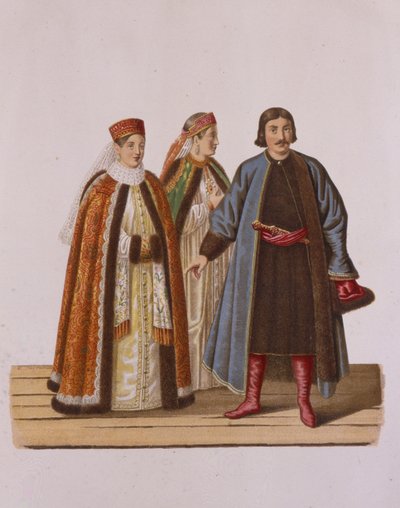 未婚のボイヤーズ娘たちのピーター1世の時の服シリーズからの服 作： Fyodor Grigoryevich Solntsev