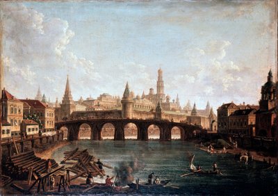 「モスクワ クレムリンとボリショイ カメニー橋からの眺め」、1810 年代 作： Fyodor Yakovlevich Alexeev