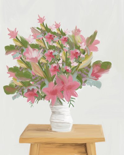 絵画的なピンクの花々 作： 