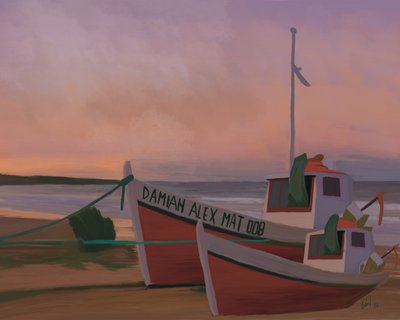 夕暮れの漁船 作： 