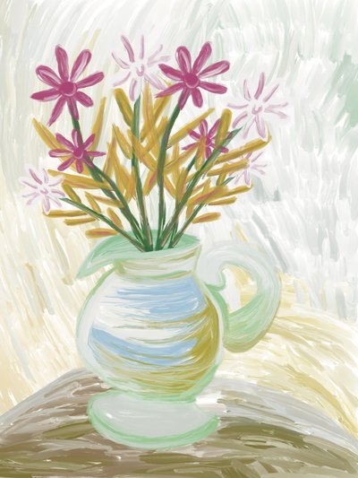 鮮やかな花の静物画 作： 