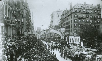 1889年4月30日、ジョージワシントン（1732-99）ニューヨーク市の創立100周年記念式典 作： G.P. Hall und Sohn