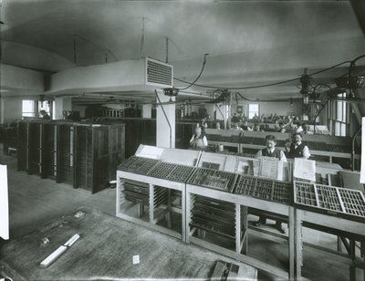 ニューヨークイブニングポストタイプセッティングルーム（ゼラチンシルバーの写真） 作： G.P. Hall und Sohn
