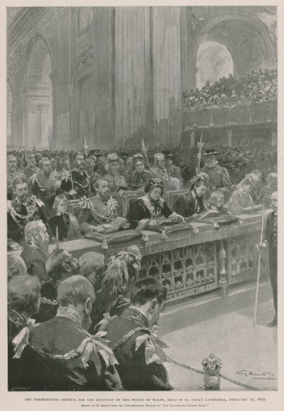 1872年2月27日、ロンドンのセント・ポール大聖堂で行われたプリンス・オブ・ウェールズの病気回復への感謝の礼拝（グラビア写真 作： G.S. (after) Amato