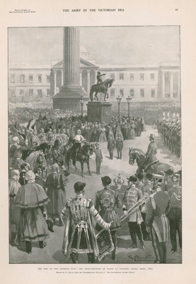 クリミア戦争終結：1856年4月、ロンドン、チャリング・クロスでの平和宣言（フォトグラビュアー 作： G.S. (after) Amato