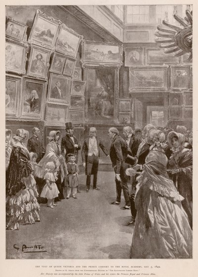 1849年5月3日、ロンドンのロイヤル・アカデミーへのヴィクトリア女王とアルバート皇太子の訪問（フォトグラビュール 作： G.S. (after) Amato