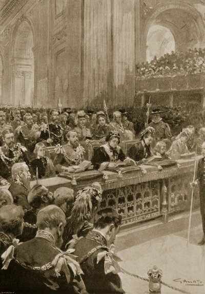 1872年2月27日、セントポール大聖堂で開催された「The Illustrated London News」（1901年）からのプリンスオブウェールズ復興感謝祭 作： G.S. Amato