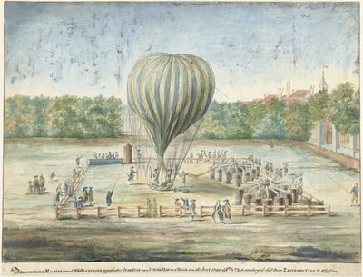 1785 年のハーグでのブランチャードの気球の打ち上げ 作： G. Carbentus (signed by artist)
