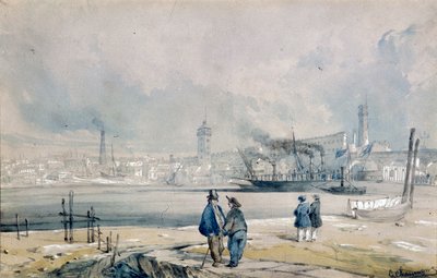 「ウォータールー橋のあるサウスバンク」、ロンドン、1847 作： G Chaumont