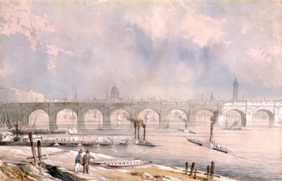 「ウォータールー橋、街の方を見る」、ロンドン、1847 作： G Chaumont