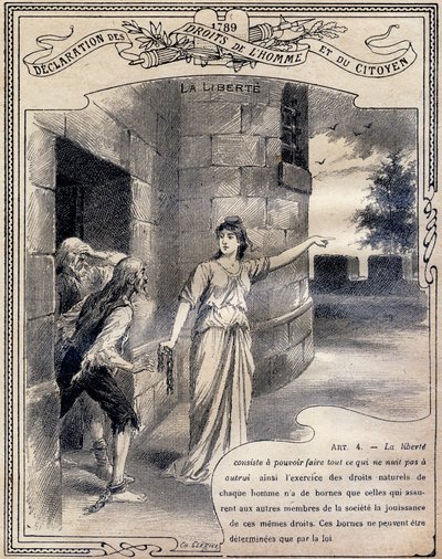 1789年：人間と市民の権利の宣言:La liberte .また、「Le livre unique de morale and d