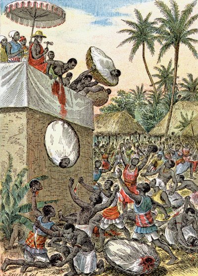 アフリカでの人身御供、1900年頃（イラスト） 作： G. Dascher