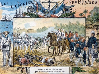 L.ガイスラーによって刻まれた1892年11月6日、アルフレッド・アメディー・ドッズ将軍（1842-1922）によるカナの包囲 作： G. Dascher