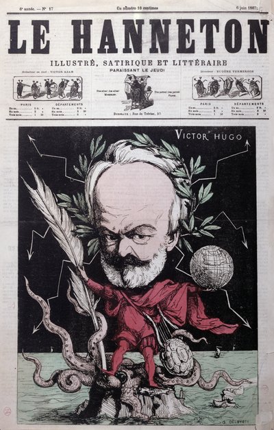 1867年6月、ルハンネトンの表紙からガーンジー島に亡命したゼウスとしてのビクトルユーゴーの似顔絵（1802-85） 作： G. Deloyoti