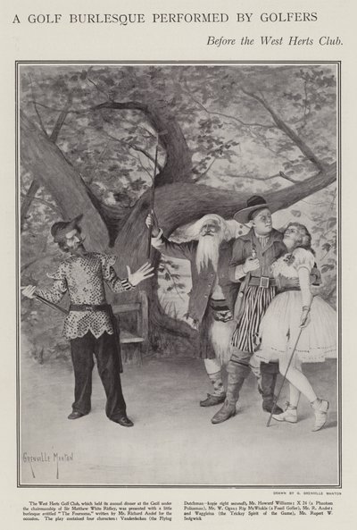 West Herts Clubの年次晩餐会で行われたゴルファーによるゴルフバーレスク（リトグラフ 作： G. Grenville Manton