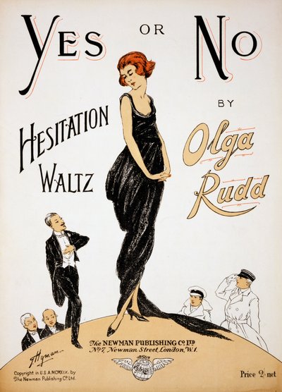 1919年に出版されたオルガ・ラッドによる「Yes or No Hesitation Waltz」の楽譜の表紙（カラーリソ） 作： G. Hyman