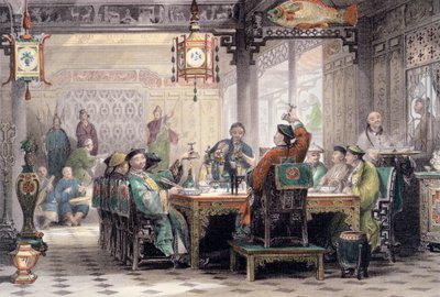 「マンダリンの家でのディナー パーティー」、中国、1843 年 作： G Patterson