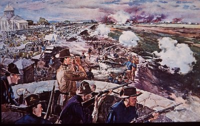 米西戦争1898年、フィリピンで活躍する米軍砲兵（水彩・紙 作： G. W. Peters