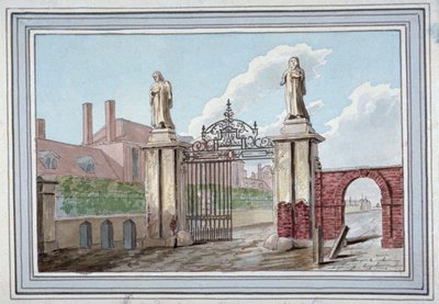 ピットフィールド ストリート、ショーディッチ、ロンドン、c1830 にある小間物屋の救貧院への入り口 作： G Yates