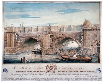 セント メアリーとチャペルの水門が取り外されている、ロンドン橋、1829 年。 作： G Yates