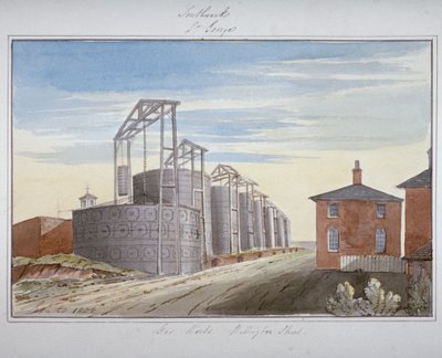 1826 年、ロンドン、サザーク、ポコック ストリートのガス工場の眺め 作： G Yates
