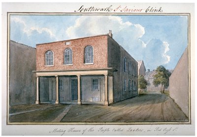 ロンドン、サザーク、レッドクロス ストリートにあるクエーカー教徒の集会所の眺め、1825 年 作： G Yates