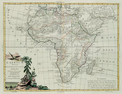 アフリカは主要な州に分かれており、アントニオザッタが1776年にヴェネツィアで出版した最新コレクションのトメ1世から取ったG.ズリアーニの彫刻、プライベートコレクション 作： G. Zuliani