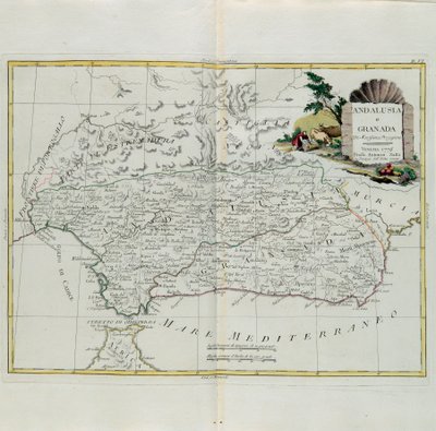 アンダルシアとグラナダ、G。ズリアーニによる彫刻。1776年にヴェネツィアでアントニオザッタが出版したプライベートコレクションの最新アトラスのトメIから撮影 作： G. Zuliani
