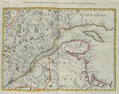 カナダ東部、ノバスコシア州北部、ラブラドール州の一部、アントニオ・ザッタが1778年にヴェネツィアで出版した「最新アトラス」の第1巻から抜粋したG.ズリアーニのエングレーヴィング、個人蔵 作： G. Zuliani