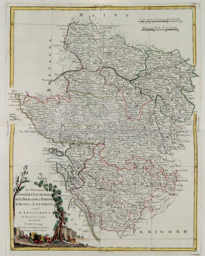 Anjou、Saumurois、Touraine、Poitou、Aunis、Saintongeの統治とAnjoumoisの統治、G。Zulianiによる彫刻。アントニオZが1777年にヴェネツィアで発表した最新のアトラスのTome I 作： G. Zuliani