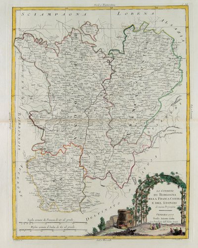 ブルゴーニュ、フランカコンテア、リヨンの統治、G。ズリアーニによる彫刻。1777年にヴェネツィアで出版されたアントニオザッタのプライベートコレクションのトメIから取ったプライベートコレクション 作： G. Zuliani