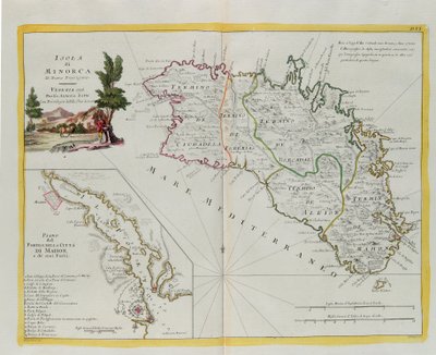 メノルカ島と港、マホン市とその砦の平面図 アントニオ・ザッタが1778年にヴェネツィアで出版した「最新アトラス」の第1巻から抜粋したG・ズリアーニのエングレーヴィング、個人蔵 作： G. Zuliani