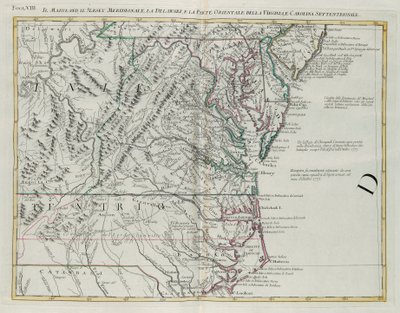 Maryland、New Jersey南部、Delaware、VirginiaとNorth Carolinaの東部、Antonio Zattaが1778年にヴェネツィアで出版した "Newest Atlas "のTome IからのG. Zulianiによるエングレーヴィング、Private Collection 作： G. Zuliani