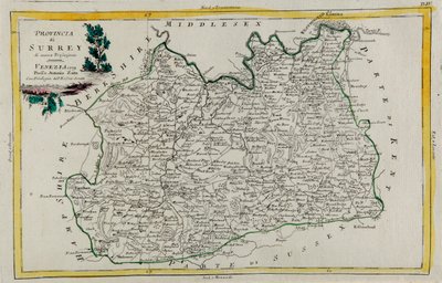 アントニオ・ザッタが1779年にヴェネツィアで出版した「最新アトラス」の第1巻から抜粋したG・ズリアーニの版画「サリー州」、個人蔵 作： G. Zuliani