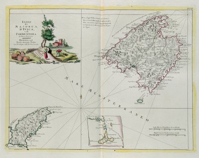 アントニオ・ザッタが1778年にヴェネツィアで出版した「最新アトラス」の第1巻からG・ズリアーニが描いた「マヨルカ島、イヴィカ島、フォルメンテーラ島」、個人蔵 作： G. Zuliani