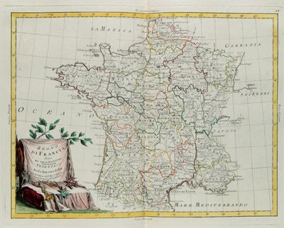 フランス王国は統治に分かれ、G。ズリアーニが1776年にヴェネツィアでアントニオザッタが出版したプライベートコレクションの最新アトラスのトメIから取った彫刻 作： G. Zuliani