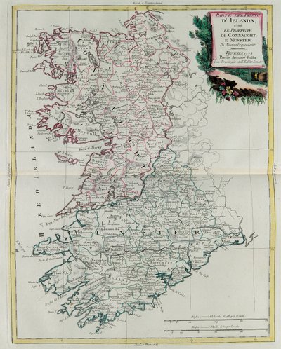 ミュンスター州とコンノート州を含むアイルランド王国、G.ズリアーニの彫刻は、アントニオ・ザッタが1778年にヴェネツィアで出版した「Atlas Novissimo」の第1巻に掲載されているもので、個人蔵です。 作： G. Zuliani