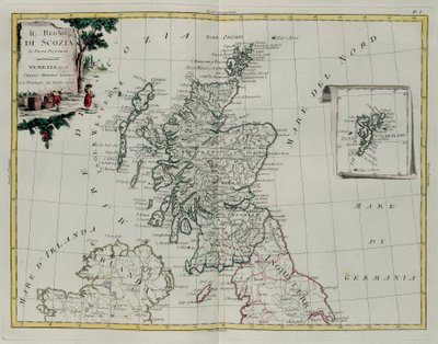スコットランド王国、G。ズリアーニによる彫刻。1776年にヴェネツィアでアントニオザッタが出版したプライベートコレクションの最新アトラスのトメIから撮影 作： G. Zuliani