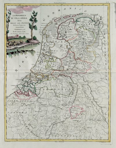 オランダ共和国は各州に分かれており、1776年にヴェネツィアでアントニオザッタが出版したプライベートコレクションの最新アトラスのトメIから撮影されたG.ズリアーニの彫刻 作： G. Zuliani
