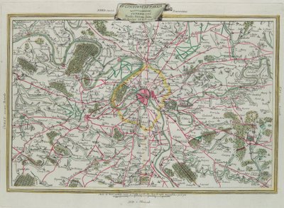 パリの概要、フランスとオルレアンの統治、G。ズリアーニによる彫刻。1776年にヴェネツィアでアントニオザッタが出版したプライベートコレクションの最新アトラスのトメIから取った。 作： G. Zuliani
